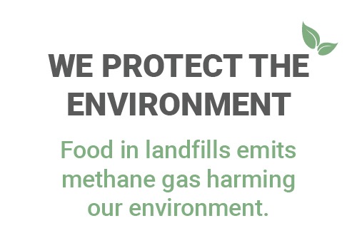 WE PROTECT THE ENVIRONMENT. Food in landfills emits methane gas harming our environment.